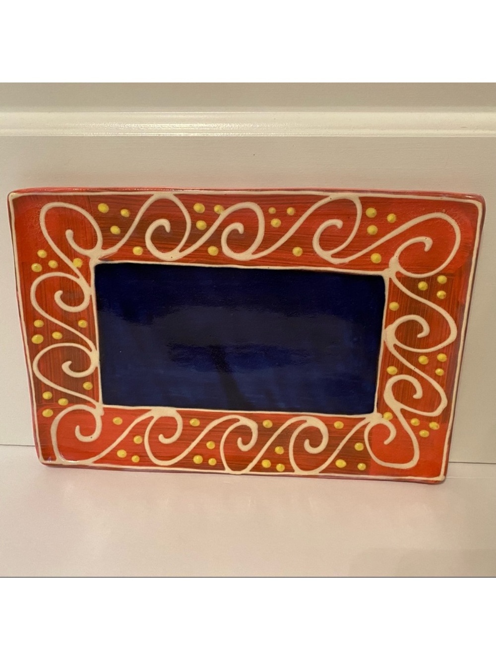 EARTHWORKS BARBADOS SERVING TRAY TERRACOTTA POTTERY ORANGE BLUE RECTANGLE HOME